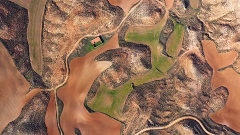 Abstrakter-Hintergrund,-Luftaufnahme,-Verlassene-Landschaft,-Ländliche-Provinz-Soria-In-Spanien